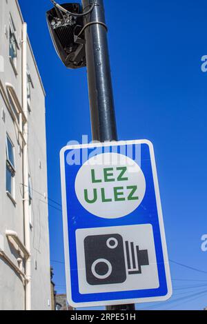 Low Emission Signage on Bounday Zone, with camera symbol Stock Photo