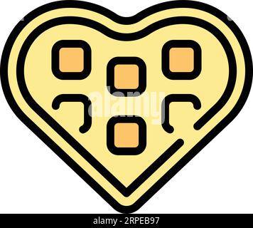 Heart wafer icon outline vector. Belgian waffle. Cake pastry color flat Stock Vector
