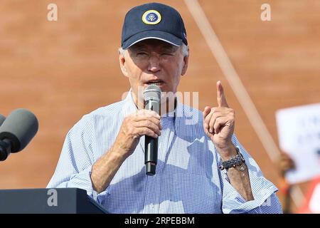 Philadelphia, United States Of America. 04th Sep, 2023. United States President Joe Biden makes remarks at the Sheet Metal Workers Local 19 Monday, Sept 20, 2023; in Philadelphia, Pennsylvania. Credit: Saquan Stimpson/Pool/Sipa USA Credit: Sipa USA/Alamy Live News Stock Photo