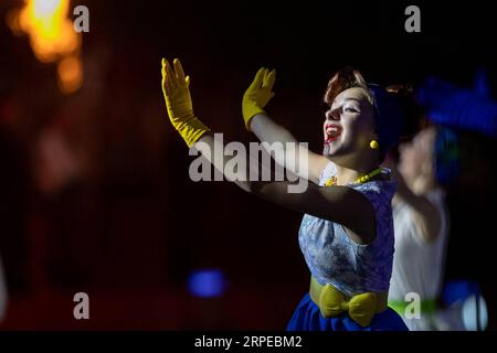 (190824) -- MOSCOW, Aug. 24, 2019 -- Dancers perform during the opening day of Spasskaya Tower International Military Music Festival in Moscow, Russia, on Aug. 23, 2019. The annual military music festival opened on Friday on the Red Square in Moscow, and will run until September 1. ) RUSSIA-MOSCOW-MILITARY MUSIC FESTIVAL-OPENING BaixXueqi PUBLICATIONxNOTxINxCHN Stock Photo