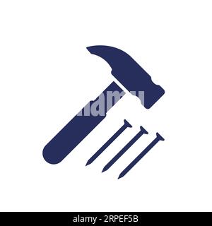 hammer and nails icon on white Stock Vector