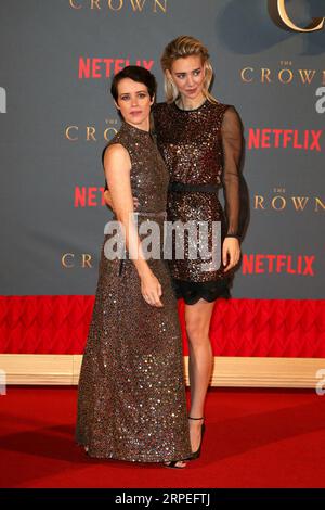 Claire Foy (left) and Matt Smith attending the season two premiere of The  Crown at the Odeon, Leicester Square, London Stock Photo - Alamy