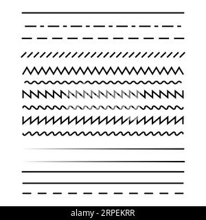 Different lines sets. Angle, oblique, round, zigzag, dash, curve Stock Vector