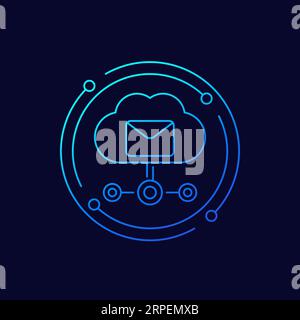 email automation, SaaS icon with a cloud, linear Stock Vector