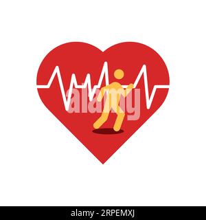 Running man cardio exercise good heart beats benefits for healthy lifestyle Stock Vector