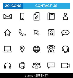 Contact us icons editable stroke outline style Stock Vector