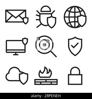Computer virus malware security icons Stock Vector