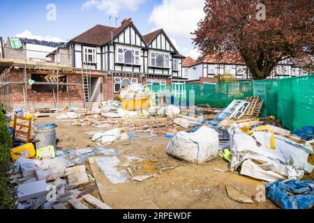 LONDON, UK - April 11, 2023. Construction of an extension to a Semi-detached house in suburban London. Stock Photo