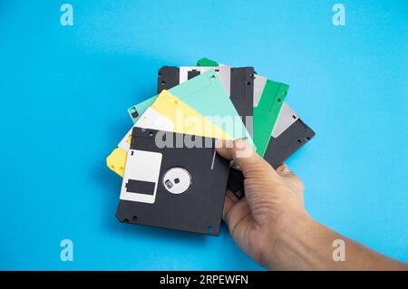 Floppy disks were popular around the world in the 90s. The early days of recording technology Stock Photo