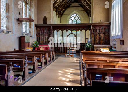 Interior view oft he Church of St Helen in Ranworth Norfolk Broads England UK a 14th century church with a medieval painted rood screen. Stock Photo