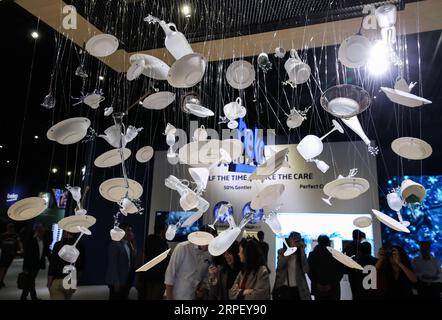 190906 -- BERLIN, Sept. 6, 2019 -- Decorations are seen at the booth of Beko during the 2019 IFA fair in Berlin, capital of Germany, on Sept. 6, 2019. The 59th Consumer Electronics Unlimited IFA fair, Europe s biggest consumer electronics show, opened in Berlin on Friday, with the latest products and innovations from the leading global brands.  GERMANY-BERLIN-CONSUMER ELECTRONICS FAIR ShanxYuqi PUBLICATIONxNOTxINxCHN Stock Photo