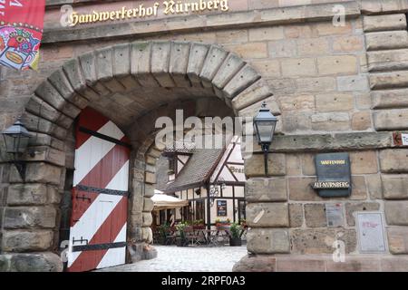 Handwerkerhof Nürnberg (Craftmen's Courtyard of Nuremberg) in Germany Stock Photo