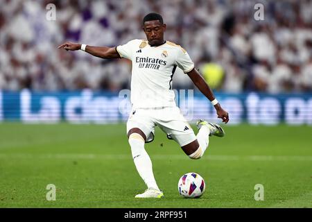 David Alaba of Real Madrid Cf in action during the La Liga match beetween Real Madrid Cf and Getafe Fc at Santiago Bernabeu Stadium on September 3, 2023 in Madrid  Spain . Stock Photo