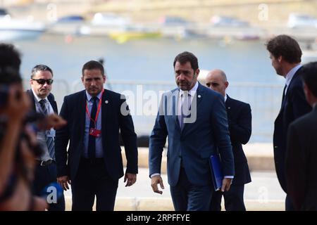 190923 -- BIRGU MALTA, Sept. 23, 2019 -- French Interior Minister Christophe Castaner C arrives for a migration meeting in Birgu, Malta, on Sept. 23, 2019. Germany, France, Italy and Malta have agreed on how to jointly handle migrants who arrive in the Mediterranean. A migration meeting between the four EU members was held in Malta on Monday. Photo by /Xinhua MALTA-BIRGU-EU-MIGRATION MEETING JonathanxBorg PUBLICATIONxNOTxINxCHN Stock Photo