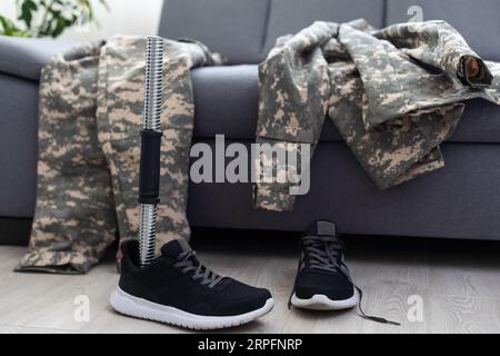 Soldier Artificial Prosthetic leg. War Stock Photo