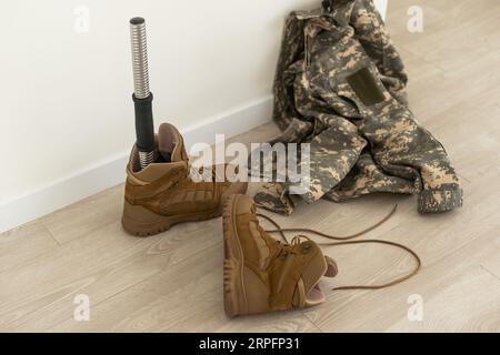 Soldier Artificial Prosthetic leg. War Stock Photo