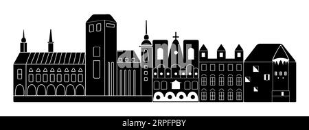 Europian architecture, beautiful buildings, black and white illustration Stock Vector