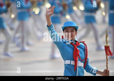 191001 -- BEIJING, Oct. 1, 2019 -- People take part in a mass pageantry celebrating the 70th anniversary of the founding of the People s Republic of China PRC in Beijing, capital of China, Oct. 1, 2019.  PRC70YearsCHINA-BEIJING-NATIONAL DAY-CELEBRATIONS CN MaoxSiqian PUBLICATIONxNOTxINxCHN Stock Photo