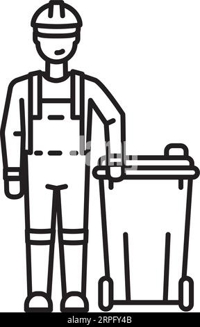 Garbage man with trash bin vector line icon for Global Garbage Men Day on June 17 Stock Vector