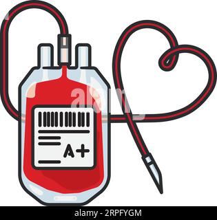 Filled Blood bag with heart shaped tube isolated vector illustration for World Blood Donor Day on June 14 Stock Vector