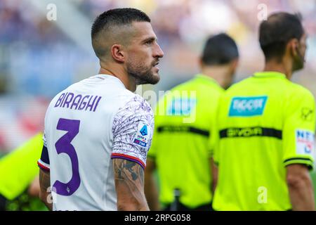 Milan, Italy. 03rd Sep, 2023. Cristiano Biraghi of ACF Fiorentina looks on during Serie A 2023/24 football match between FC Internazionale and ACF Fiorentina at Giuseppe Meazza Stadium, Milan, Italy on September 03, 2023 Credit: Independent Photo Agency/Alamy Live News Stock Photo