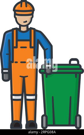 Garbage man with green trash bin isolated vector illustration for Global Garbage Men Day on June 17 Stock Vector