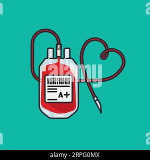 Filled Blood bag with heart shaped tube vector illustration for World Blood Donor Day on June 14 Stock Vector