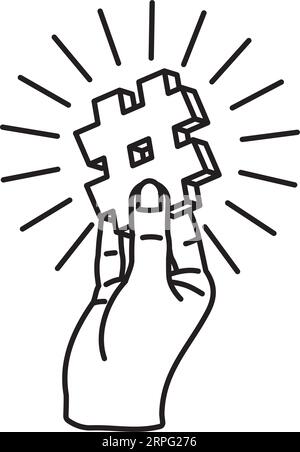 Human hand holding golden hashtag sign vector line icon for Social Media Day on June 30 Stock Vector