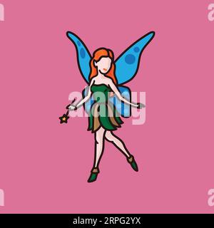 Ginger fairy with butterfly wings vector illustration for International Fairy Day on June 24 Stock Vector