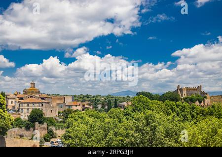 A view of the hills around the medieval village of Tuscania (city of the Etruscans), in the province of Viterbo, Lazio. The remains of the Rivellino c Stock Photo