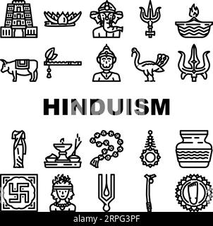 hinduism hindu god om icons set vector Stock Vector
