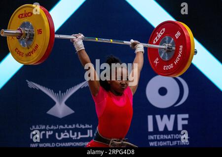 Riyadh, Kingdom Of Saudi Arabia. 04th Sep, 2023. Rosina Randafiarison of Madagascar competes in the Women 45 kg of the World Weightlifting IWF Championships in Riyhad (Saudi Arabia), 04th September, 2023at the Prince Faisal bin Fahd Olympic Complex Credits : G.Scala/DBM-Deepbluemedia/Insidefoto Credit: Insidefoto di andrea staccioli/Alamy Live News Stock Photo