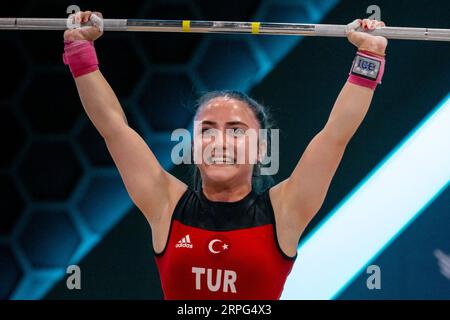 Riyadh, Kingdom Of Saudi Arabia. 04th Sep, 2023. Cansu Bektas of Turkey competes in the Women 45 kg of the World Weightlifting IWF Championships in Riyhad (Saudi Arabia), 04th September, 2023at the Prince Faisal bin Fahd Olympic Complex Credits : G.Scala/DBM-Deepbluemedia/Insidefoto Credit: Insidefoto di andrea staccioli/Alamy Live News Stock Photo