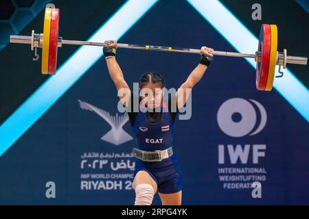 Riyadh, Kingdom Of Saudi Arabia. 04th Sep, 2023. Siriwimon Pramongkhol of Thailand competes in the Women 45 kg of the World Weightlifting IWF Championships in Riyhad (Saudi Arabia), 04th September, 2023at the Prince Faisal bin Fahd Olympic Complex Credits : G.Scala/DBM-Deepbluemedia/Insidefoto Credit: Insidefoto di andrea staccioli/Alamy Live News Stock Photo