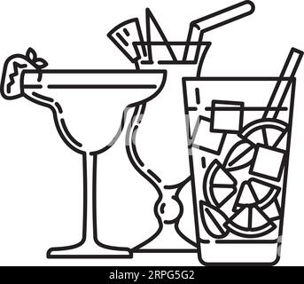 Tasty alcoholic drinks variety vector line icon for Tropical Cocktail Day on June 26 Stock Vector