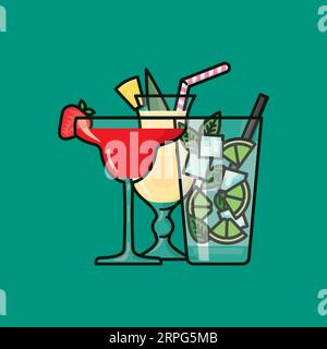 Tasty alcoholic drinks variety vector illustration for Tropical Cocktail Day on June 26 Stock Vector