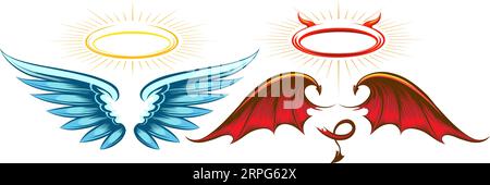 Devil and angel wings with halo Stock Vector