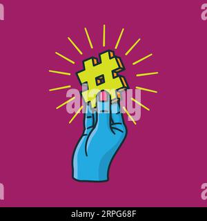 Blue human hand holding glowing hashtag sign vector illustration for Social Media Day on June 30 Stock Vector
