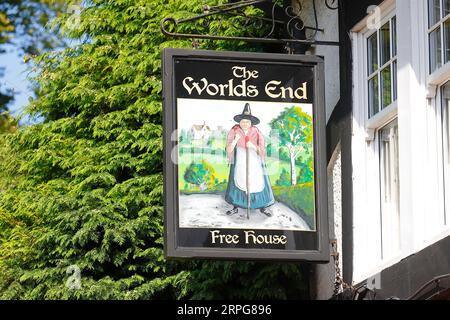 The Worlds End sign situated outside the public house in Knaresborough,North Yorkshire,UK Stock Photo