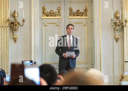 191010 -- STOCKHOLM, Oct. 10, 2019 -- Mats Malm, permanent secretary of the Swedish Academy, announces the winners of the 2018 and 2019 Nobel Prize in Literature in Stockholm, Sweden, on Oct. 10, 2019. Polish author Olga Tokarczuk and Austrian author Peter Handke won the Nobel Prize in Literature for 2018 and 2019 respectively, the Swedish Academy announced in Stockholm on Thursday.  SWEDEN-STOCKHOLM-NOBEL-LITERATURE ZhengxHuansong PUBLICATIONxNOTxINxCHN Stock Photo