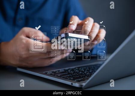 Business document paper icon, Document Management System, DMS. Stock Photo