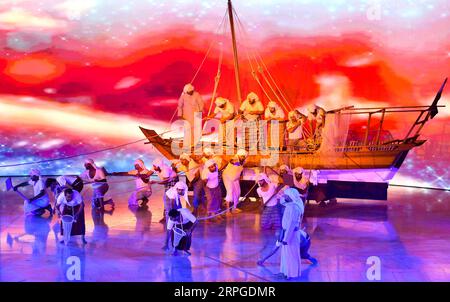 191013 -- DOHA, Oct. 13, 2019 Xinhua -- Artists perform during the Opening Ceremony of the 1st ANOC World Beach Games in Doha, Qatar, Oct. 12, 2019. Xinhua/Nikku SPQATAR-DOHA-ANOC WORLD BEACH GAMES-OPENING CEREMONY PUBLICATIONxNOTxINxCHN Stock Photo