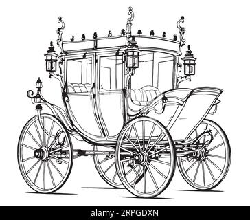 Royal carriage cartoon hand drawn sketch Vector illustration Stock Vector