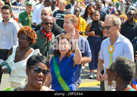 Brooklyn, NY, United States. 4th September, 2023. New York State Governor Kathy Hochul is waving in the annual West Indian Day parade on September 4, 2023 in the Brooklyn Borough of New York City. Credit: Ryan Rahman/Alamy Live News Stock Photo