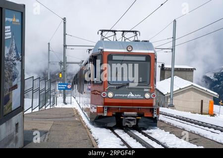 The Gornergrat Bahn Cogwheel Train Arriving At The Gornergrat Station