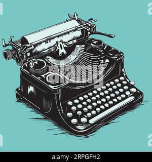 Vintage typewriter for typing isolated on green background. Stock Vector