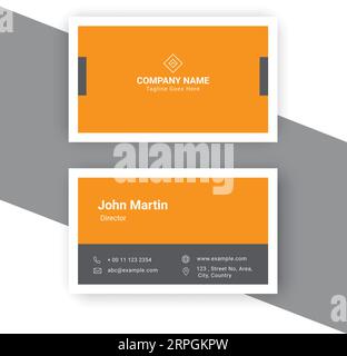 luxury creative business card in orange and white color , minimalist visiting card vector design template Stock Vector