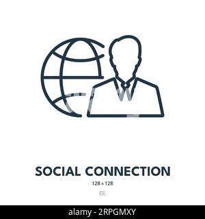 Social Connection Icon. Network, Communication, Global. Editable Stroke. Simple Vector Icon Stock Vector