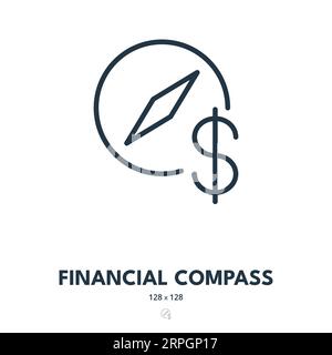 Financial Compass Icon. Finance, Vision, Growth. Editable Stroke. Simple Vector Icon Stock Vector