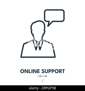 Online Support Icon. Assistance, Help, Operator. Editable Stroke. Simple Vector Icon Stock Vector